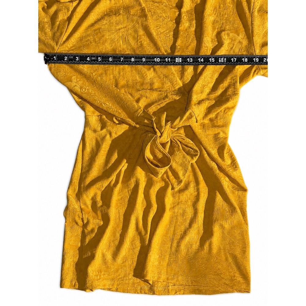 Zara Mustard Yellow Jacquard Floral Front Knot Plunging Mini Dress or Top Boho - Picture 4 of 8